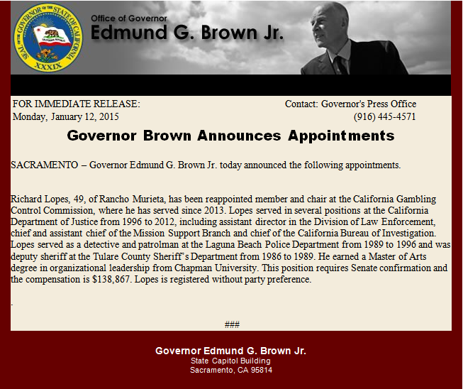 Governor Brown Announces Appointments